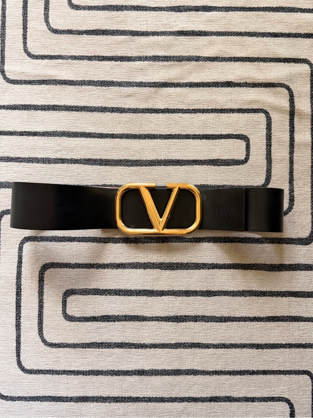 Valentino double use Black and beige Leather Belt with Gold Logo Buckle (Jumbo)